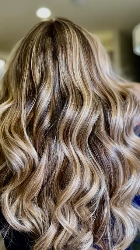Cabelo iluminado com ondas largas